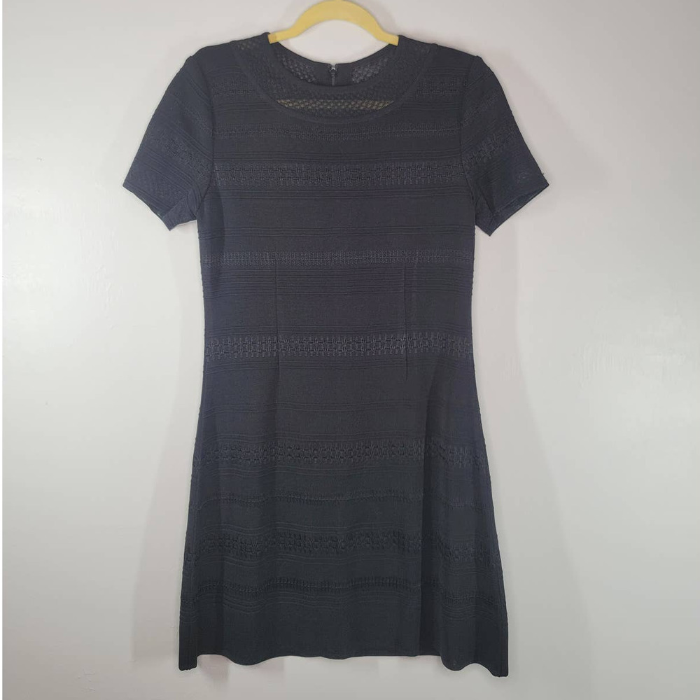 Misook Knit A-Line Dress Size XS Raised Stripe Round Neck Short Sleeve Pull On